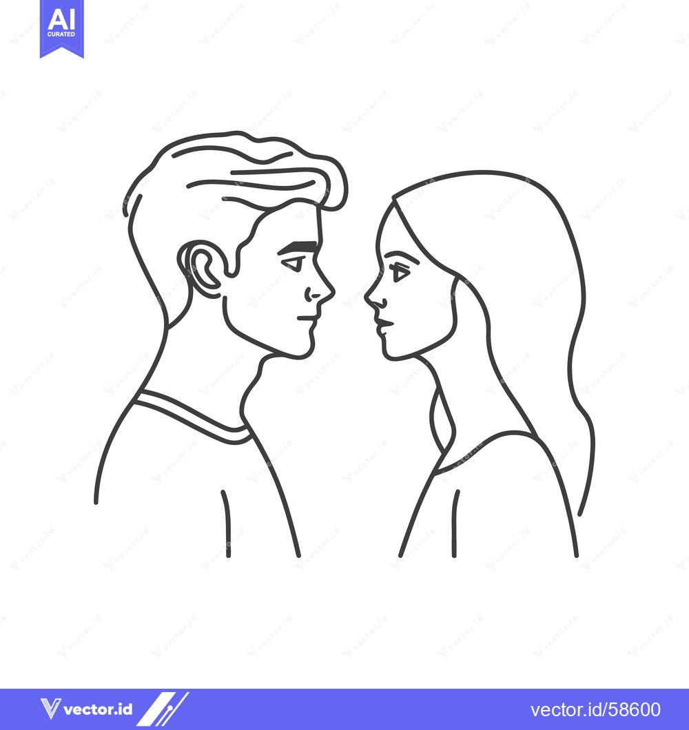 Premium Vector dari Two people facing each other in a simple line drawing