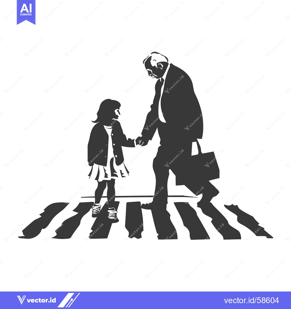 Premium Vector of Man and young girl crossing a crosswalk