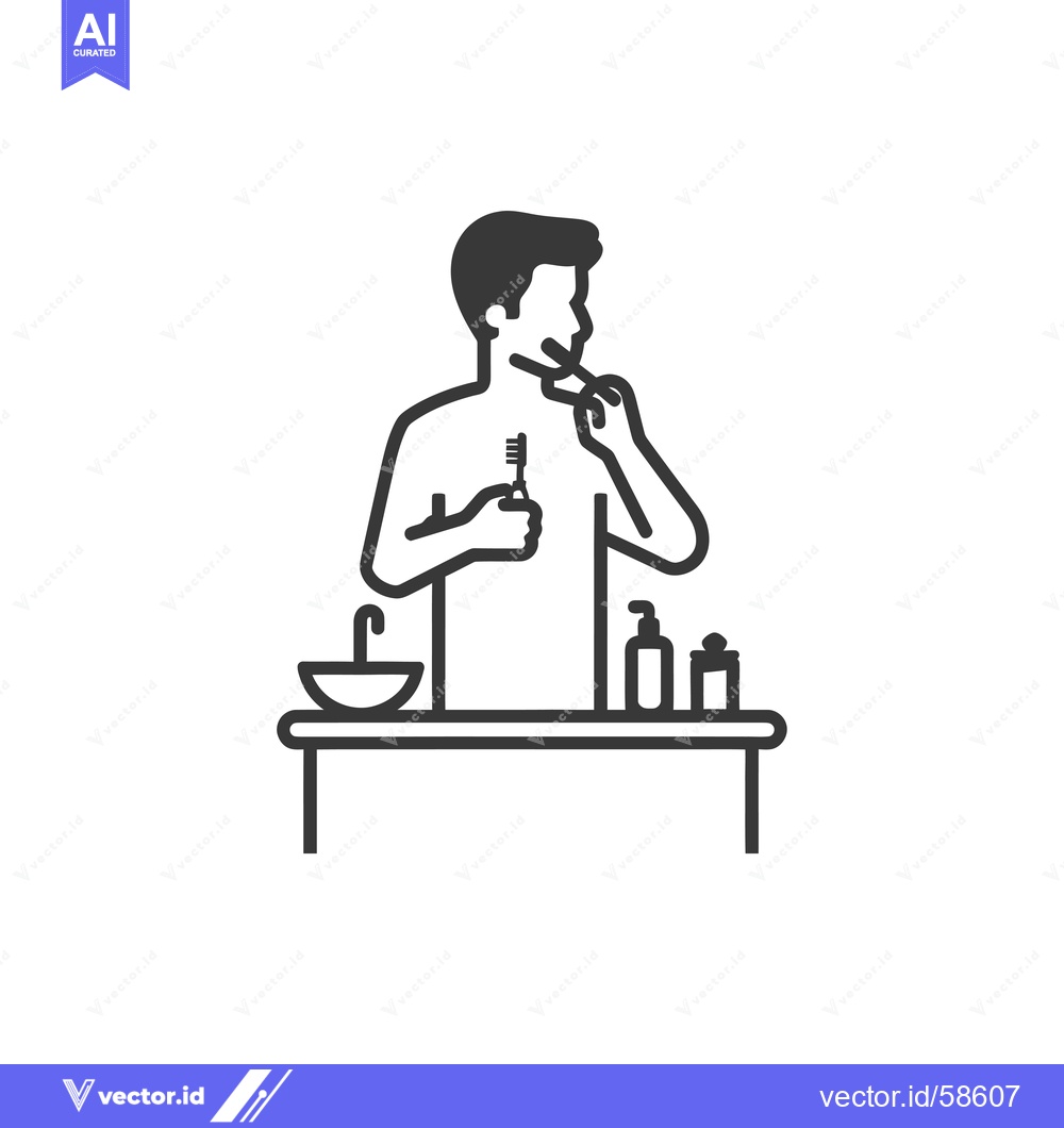 Premium Vector dari Man Brushing His Teeth in Front of a Bathroom Sink