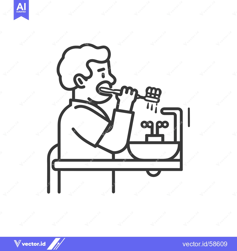 Premium Vector of Man Brushing His Teeth In Front Of A Sink