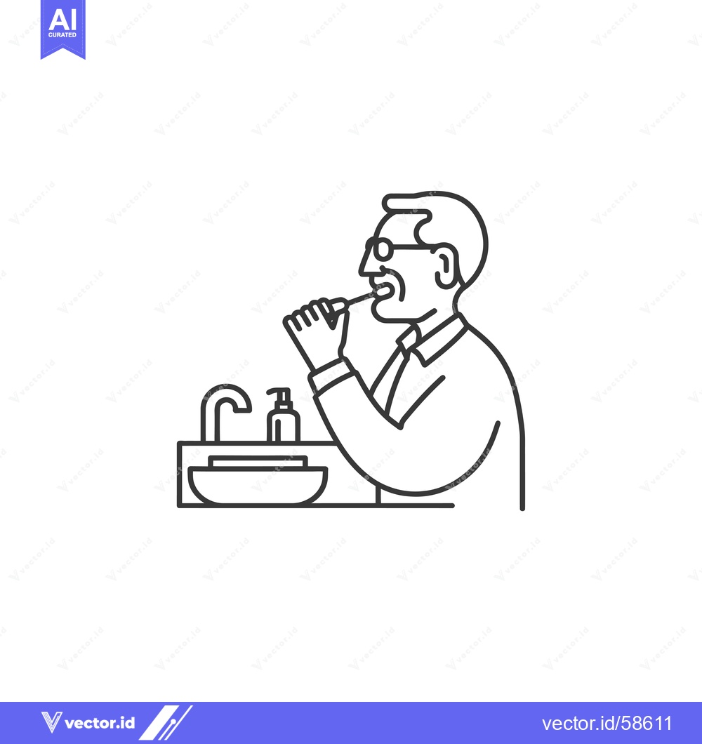 Premium Vector of Man Brushing His Teeth in the Bathroom