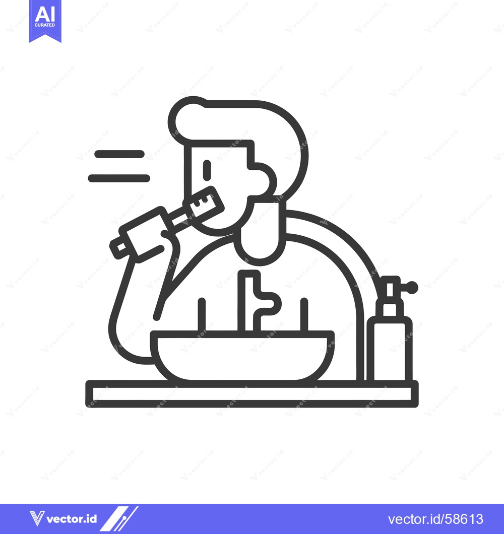 Premium Vector of Man Brushing Teeth at Bathroom Sink with Toothpaste and Mouthwash