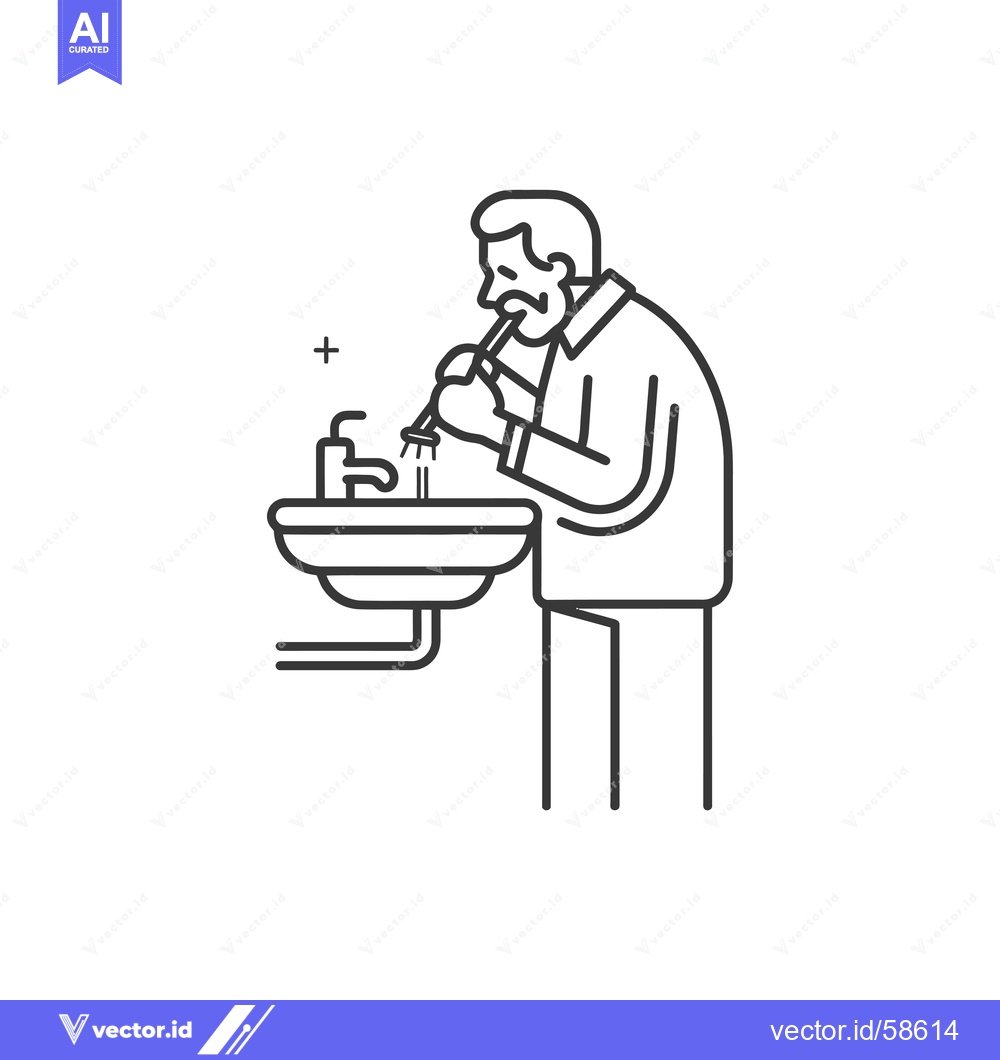 Premium Vector of Man Brushing Teeth in Bathroom Sink