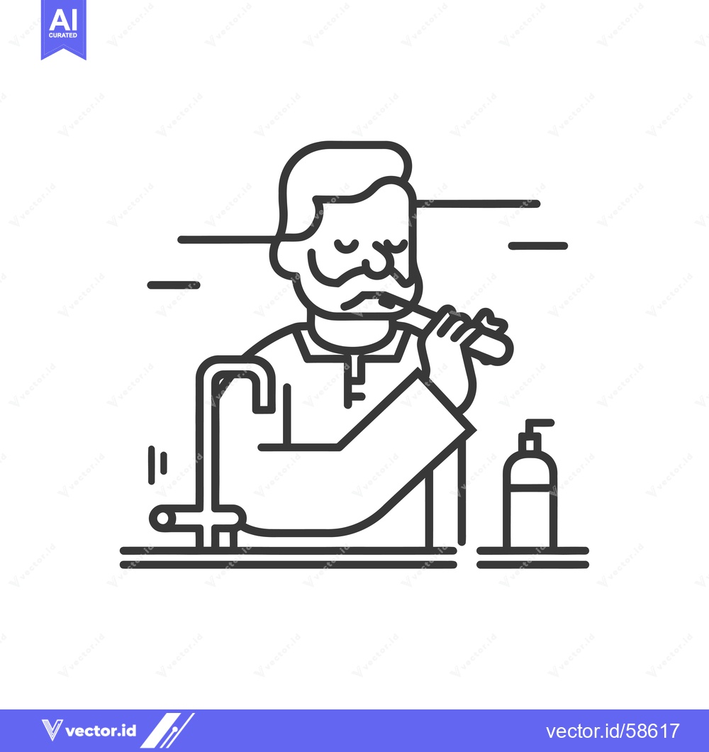 Premium Vector of Man Brushing Teeth in Bathroom with Sink and Soap Dispenser