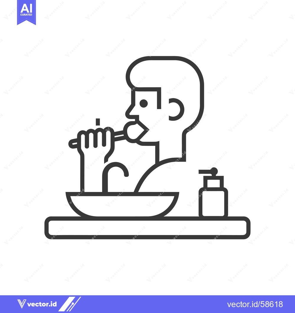 Premium Vector dari Man Brushing Teeth in Bathroom with Sink and Soap Dispenser
