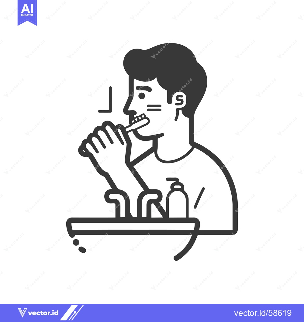 Premium Vector of Man Brushing Teeth In Bathroom With Sink And Toothpaste