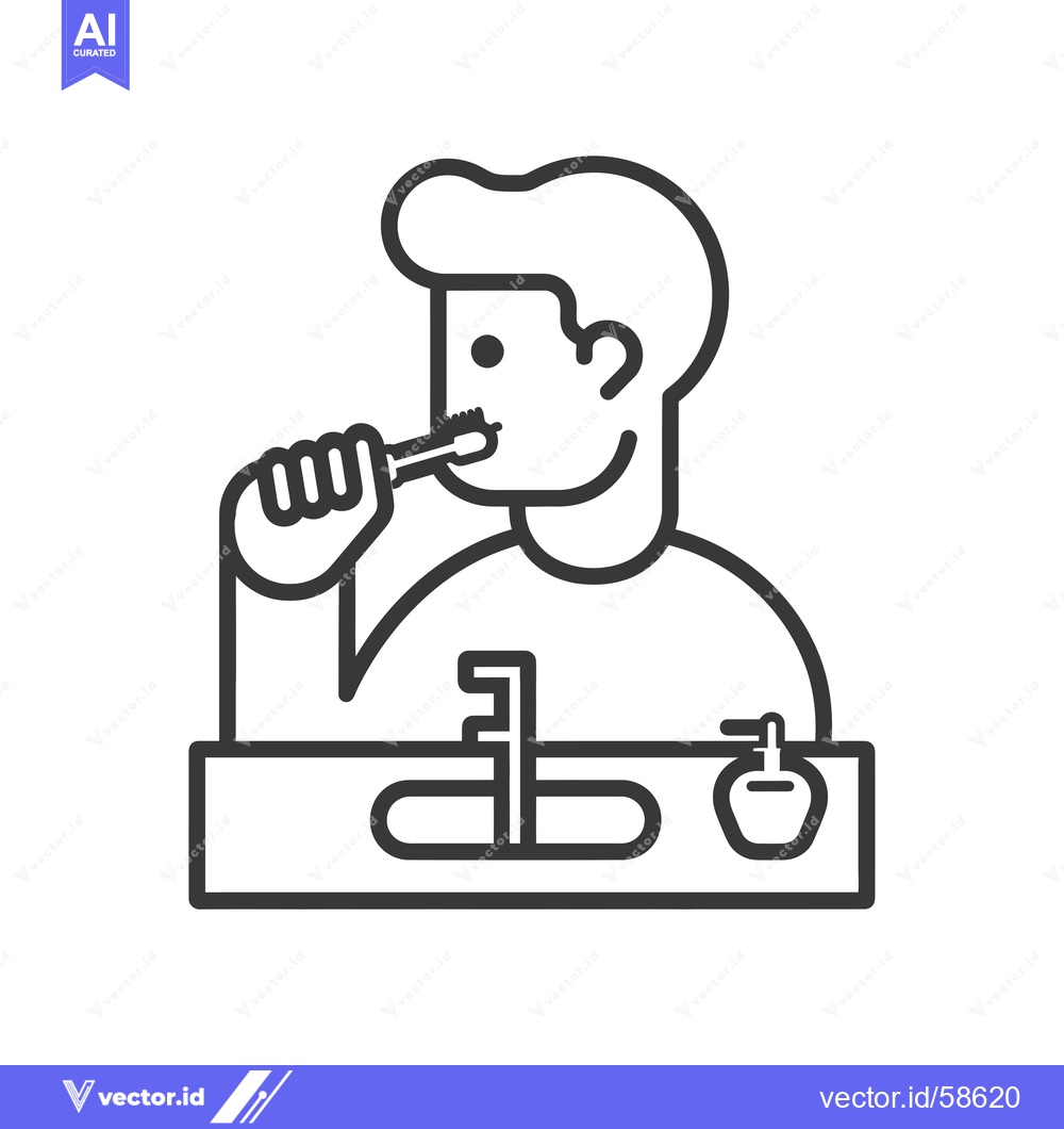 Premium Vector of Man Brushing Teeth in Bathroom with Sink and Toothpaste