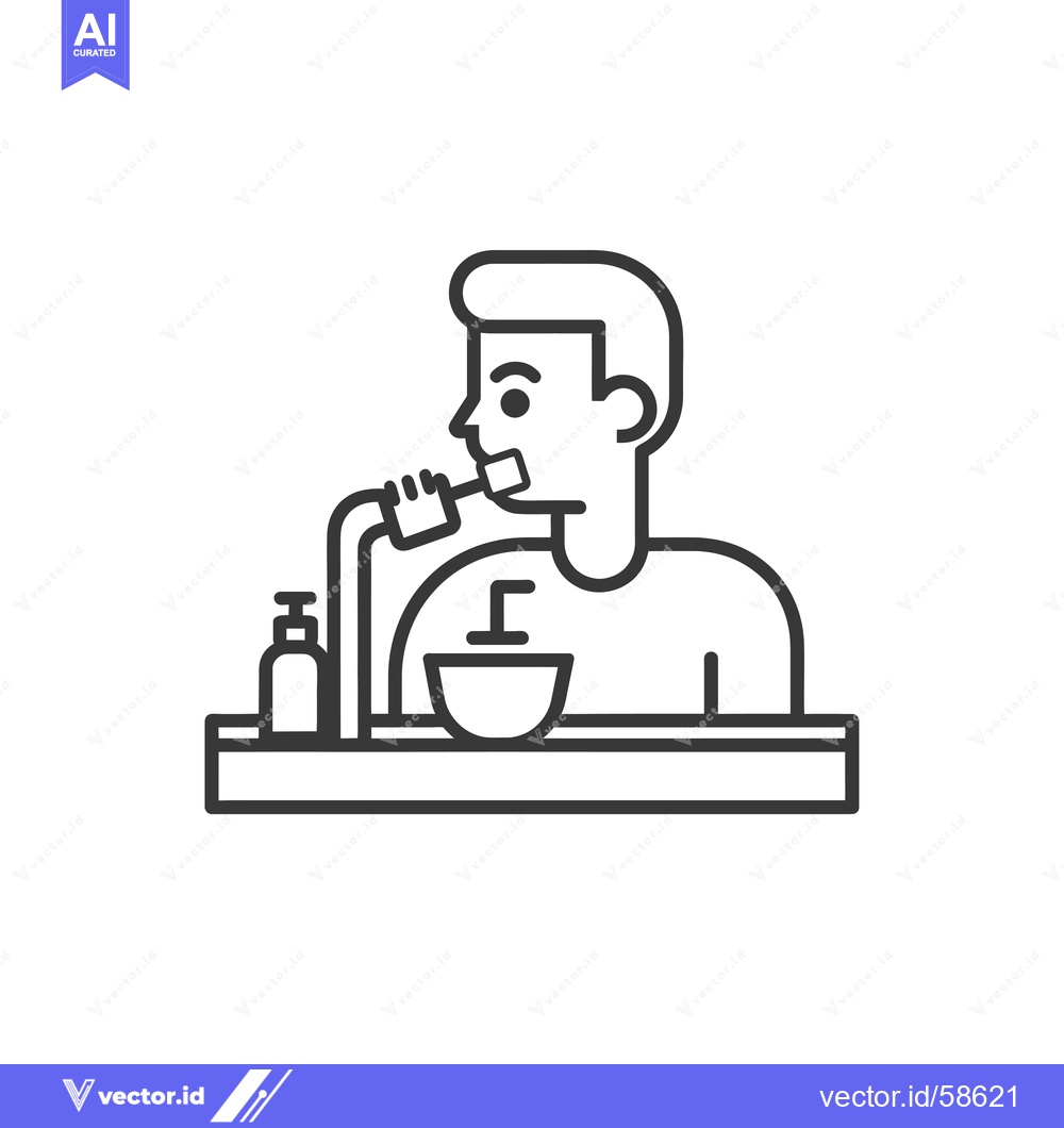 Premium Vector of Man Brushing Teeth in Bathroom with Toothbrush and Toothpaste