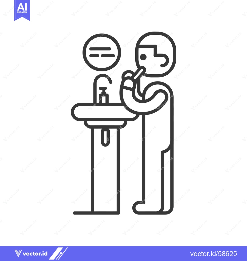 Premium Vector of Man Brushing Teeth in Front of a Sink with a Mirror