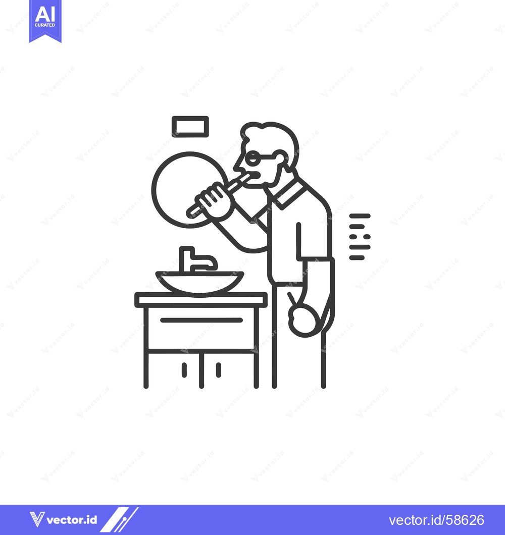 Premium Vector of Man Brushing Teeth in Front of Bathroom Mirror