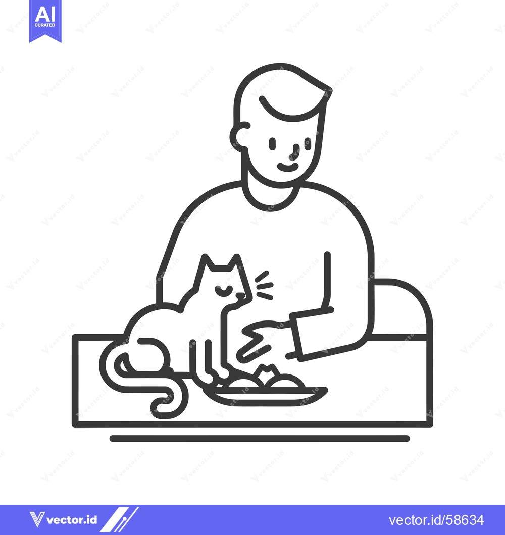 Premium Vector dari Man Feeding a Cat at a Table
