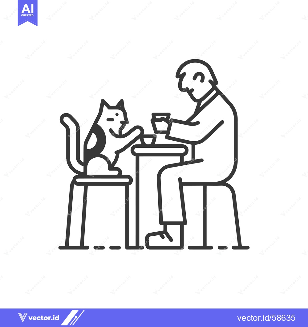 Premium Vector dari Man feeding a cat at a table