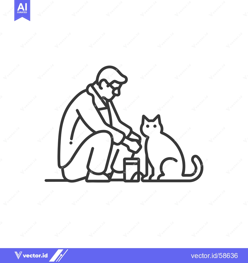 Premium Vector of Man feeding cat from a can
