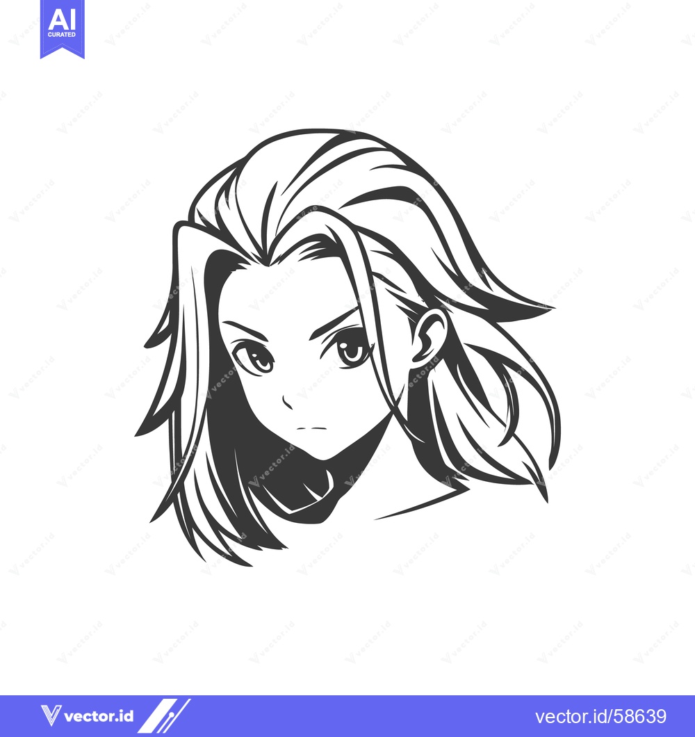 Premium Vector dari Striking Manga Girl Portrait with Bold Lines and Intense Gaze