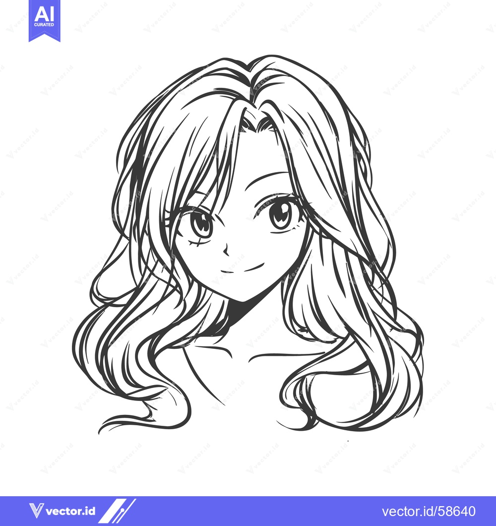 Premium Vector dari Anime Girl Portrait: Expressive Eyes, Wavy Hair, Manga Style Illustrat