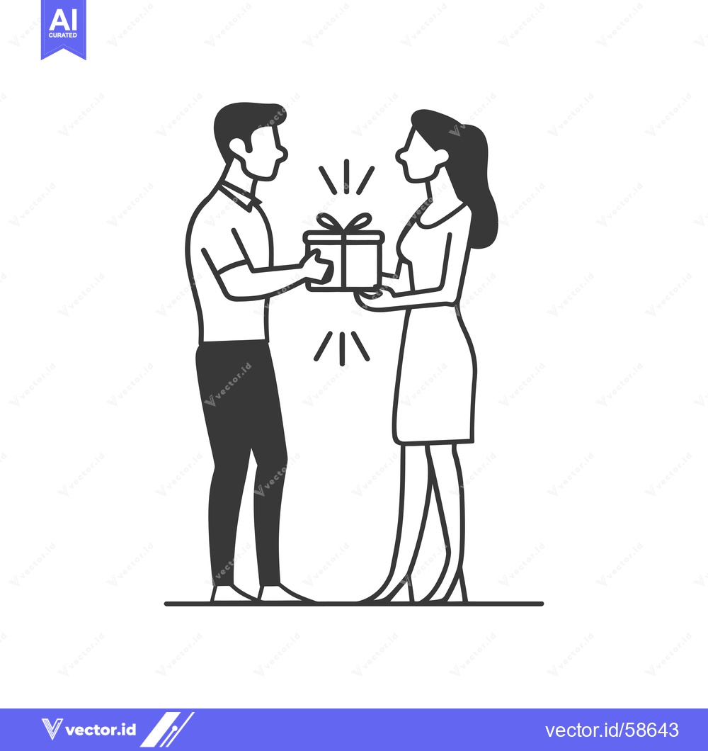 Premium Vector dari Man giving a gift to a woman in black and white line art style