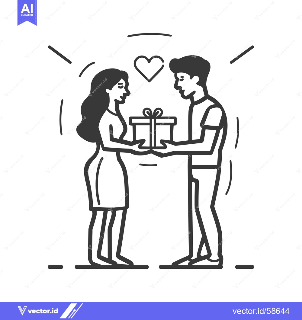 Premium Vector dari Man giving a gift to a woman with a heart above them