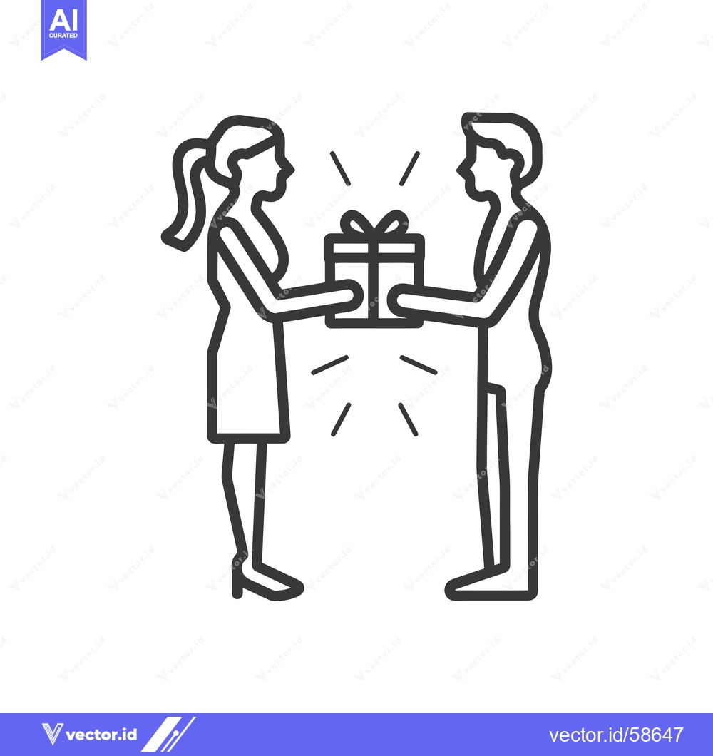 Premium Vector of Man giving a woman a gift with a bow