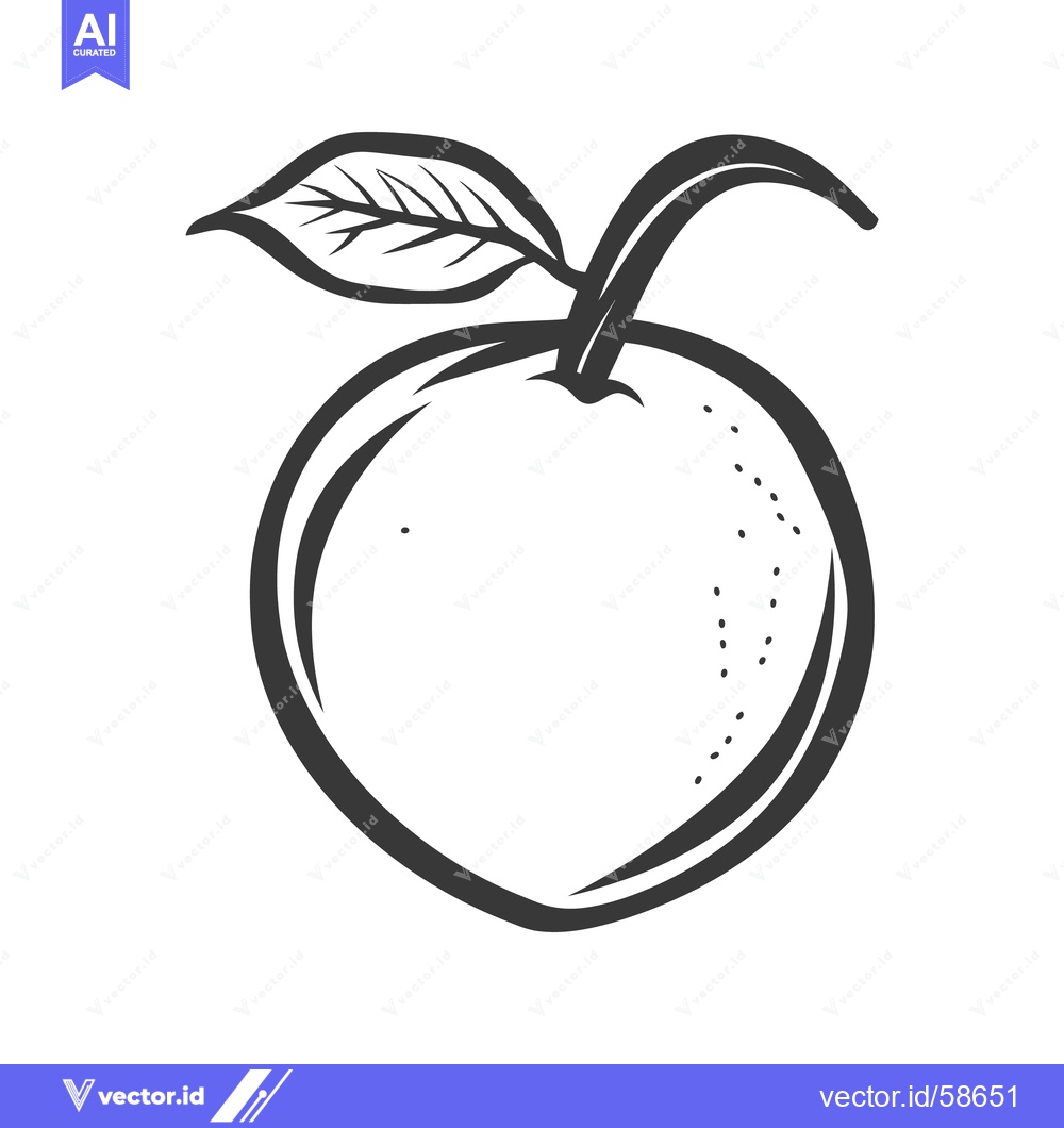 Premium Vector of Simple monochrome drawing of a ripe fruit with a leaf