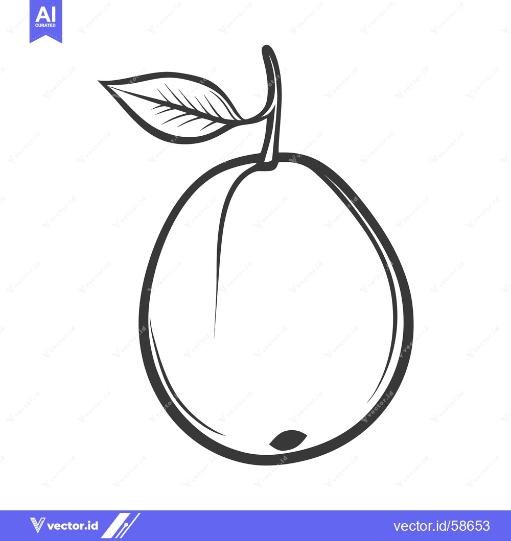 Premium Vector of A black and white drawing of a single fruit with a leaf