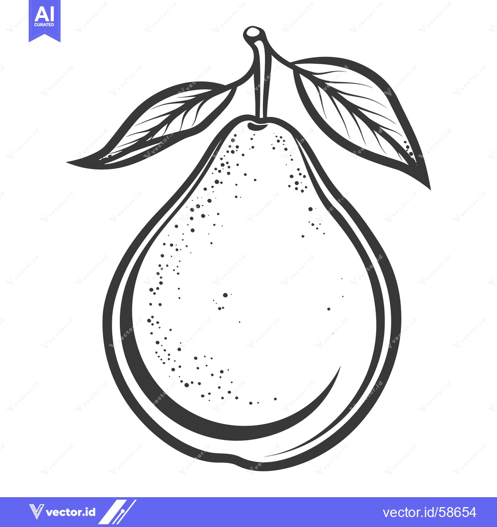 Premium Vector of A monochrome illustration of a pear with its leaves shown