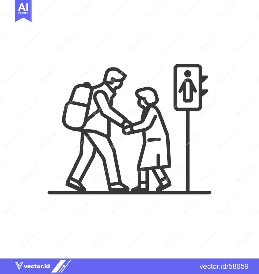 Premium Vector dari Man Helping Child Cross Street with Pedestrian Sign