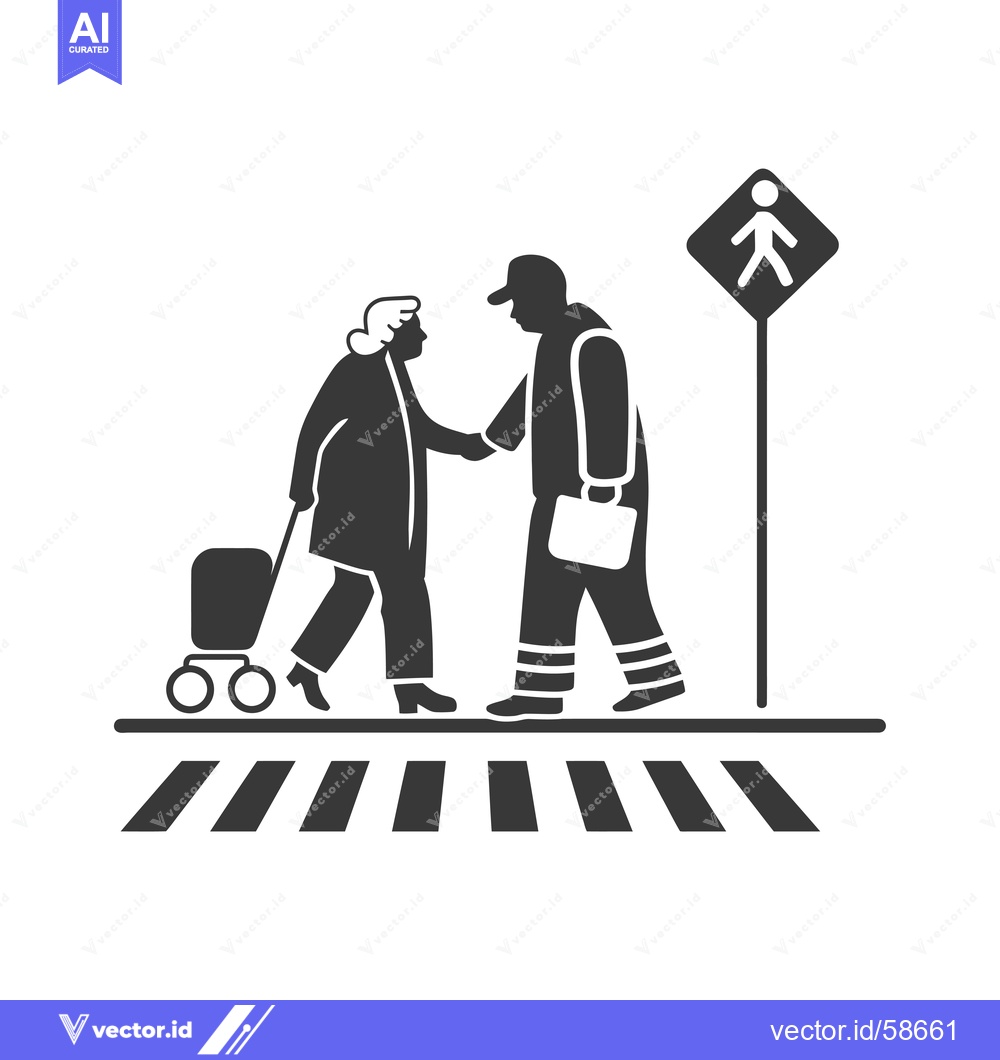 Premium Vector dari Man Helping Elderly Woman Cross Crosswalk with Rolling Suitcase