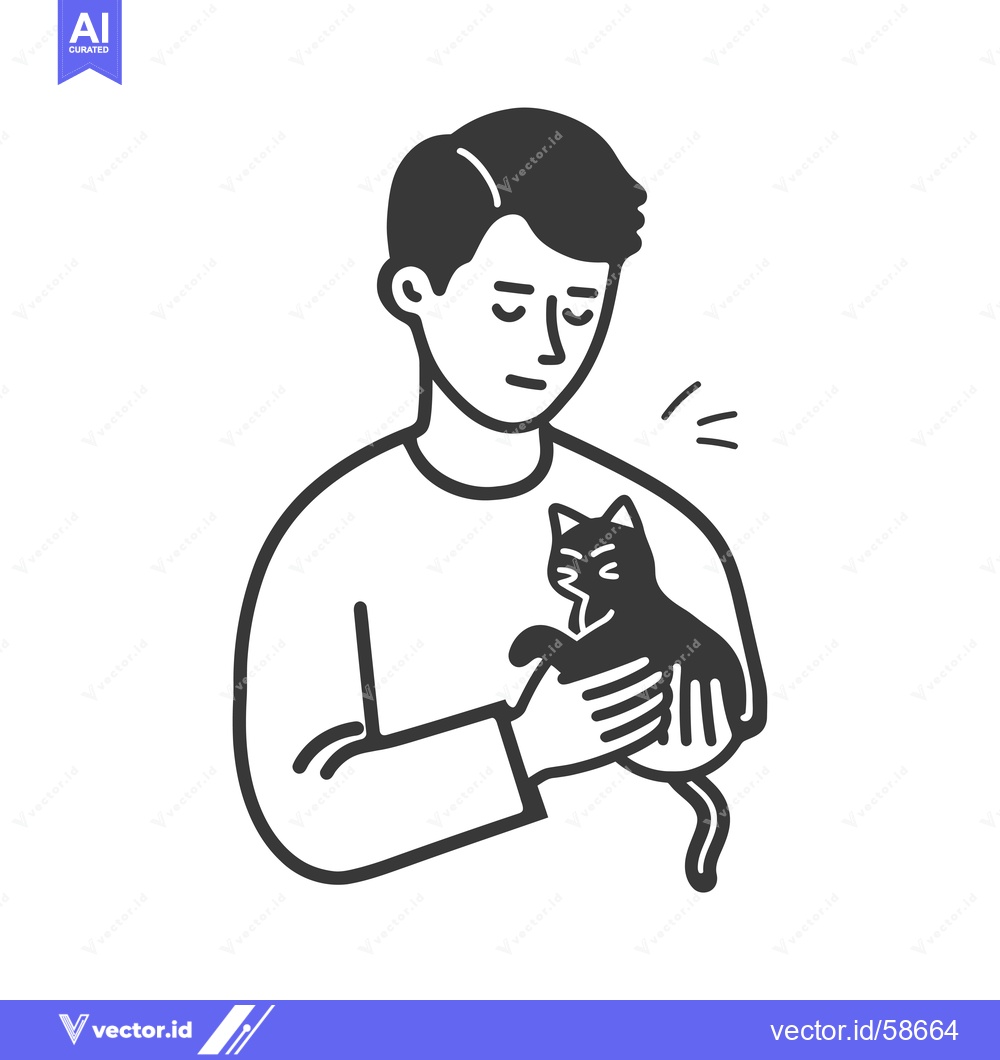 Premium Vector dari Man Holding a Black Cat in His Arms