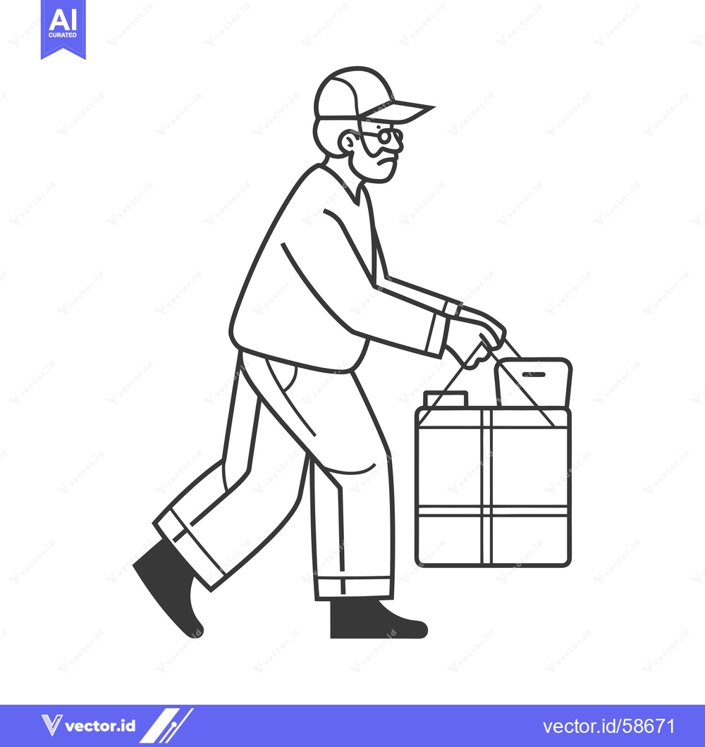 Premium Vector of Man in a Cap Carrying a Bag of Groceries