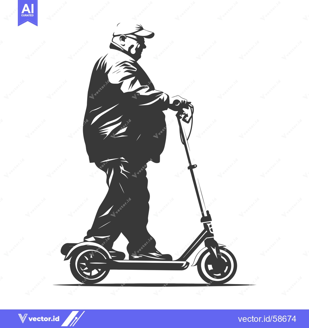 Premium Vector of Man in a cap riding an electric scooter
