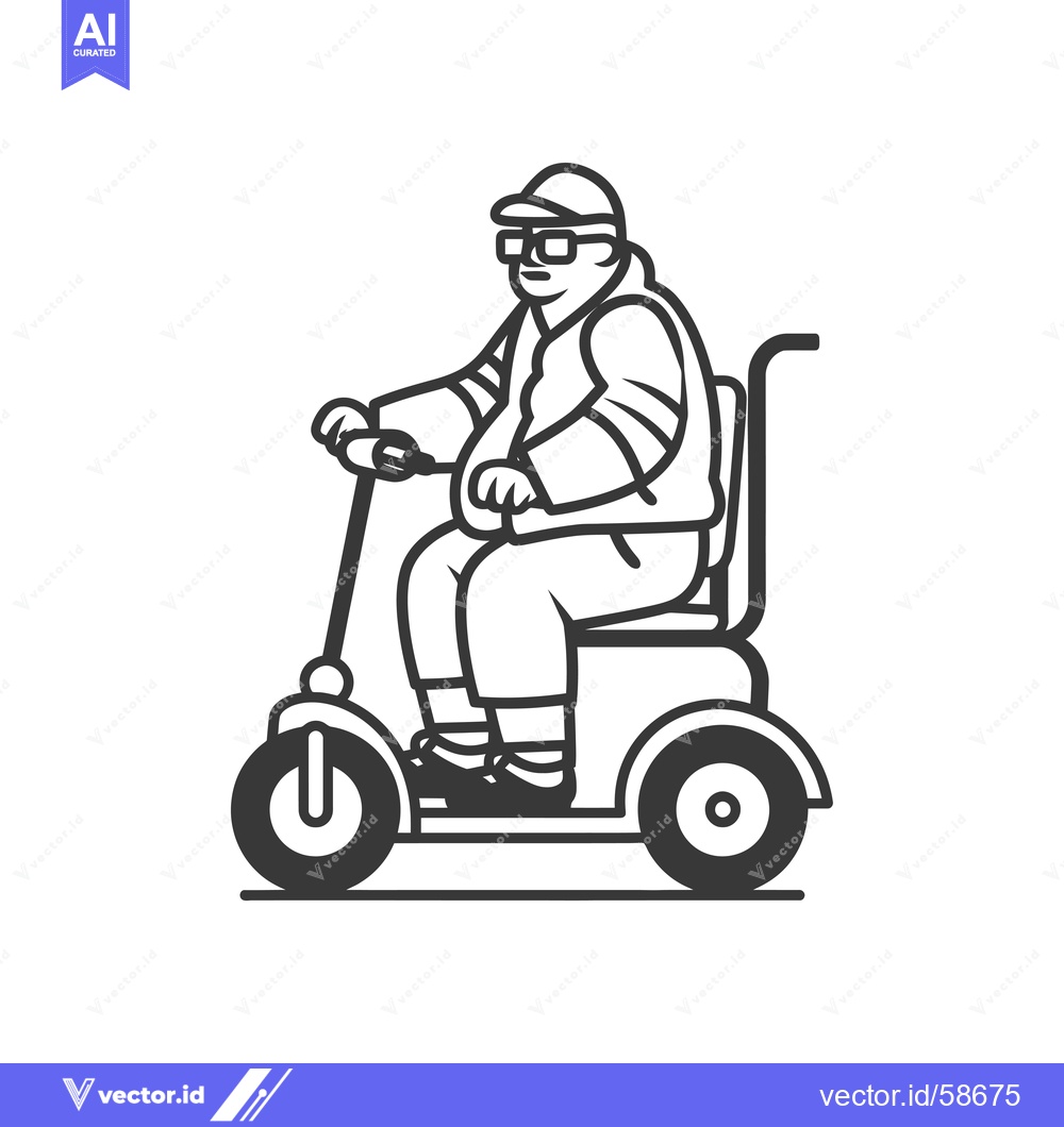 Premium Vector dari Man in a Hat Riding a Mobility Scooter