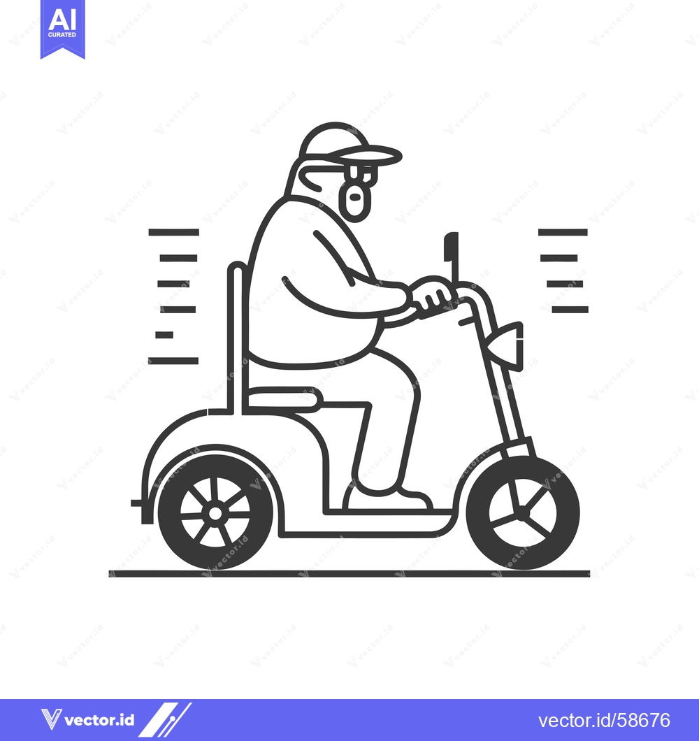 Premium Vector of Man in a Hat Riding a Motorized Scooter