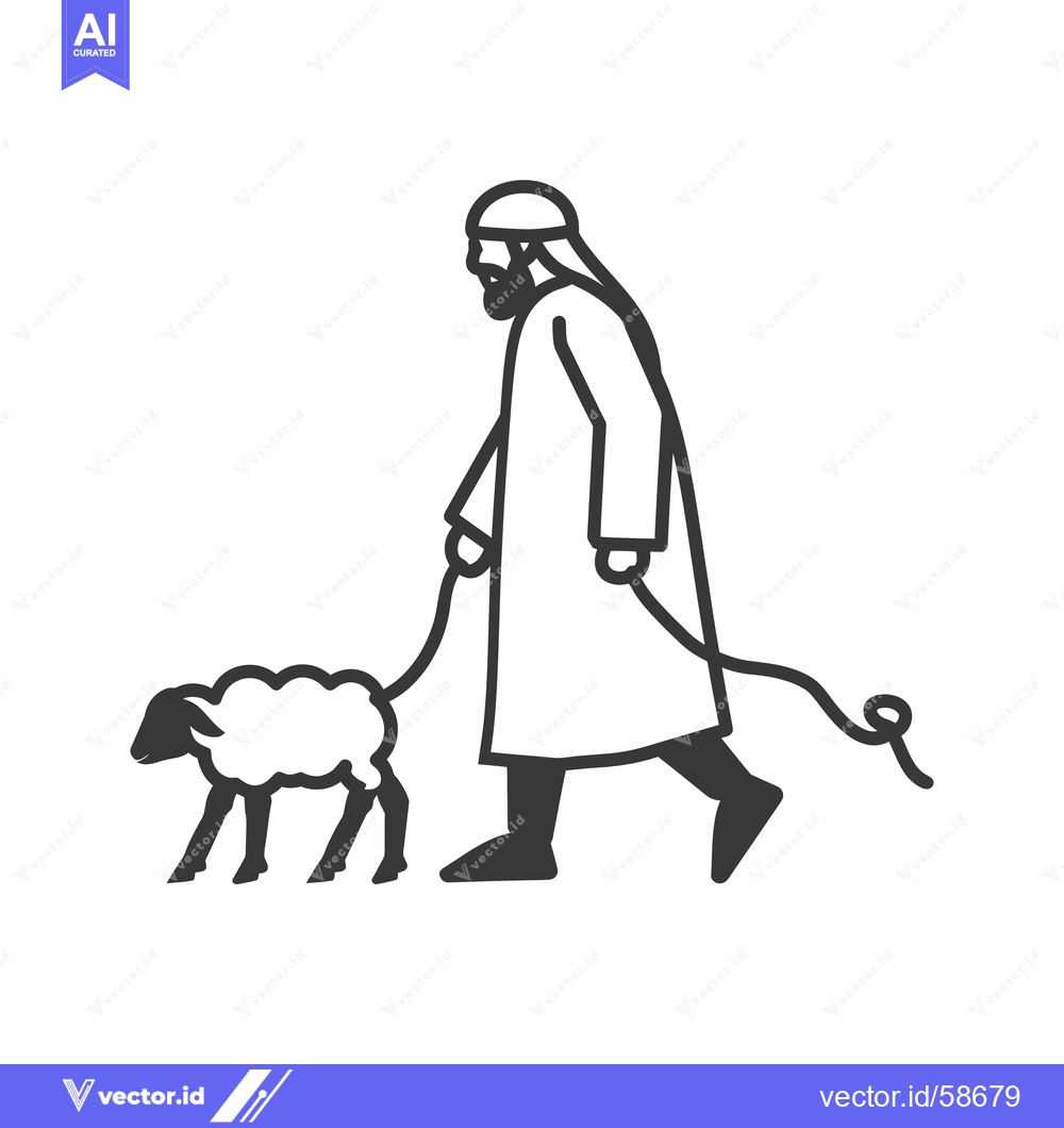 Premium Vector dari Man in a Robe Walking a Lamb
