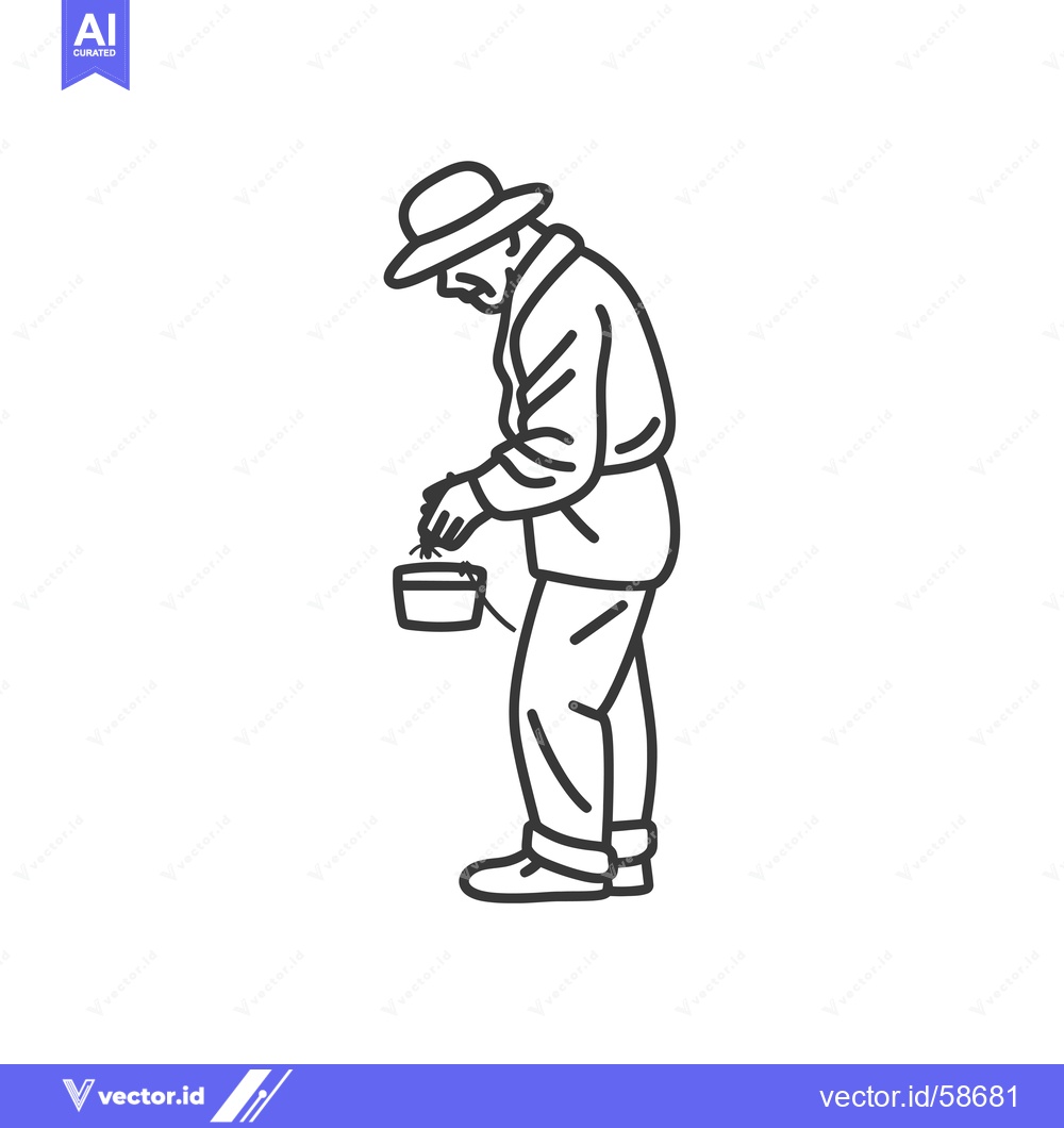 Premium Vector of Man in Hat Planting Seeds in Pot
