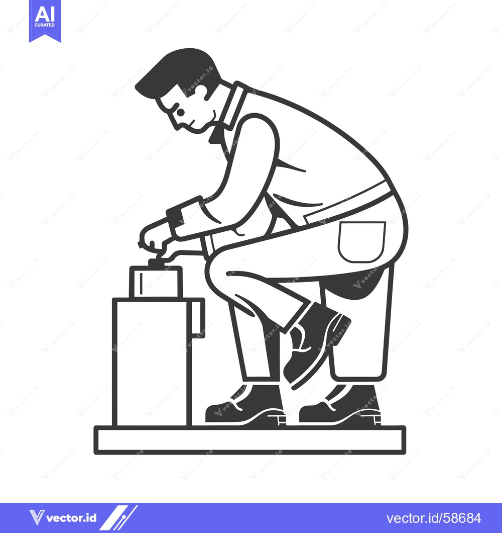 Premium Vector dari Man in overalls operating a machine with a lever