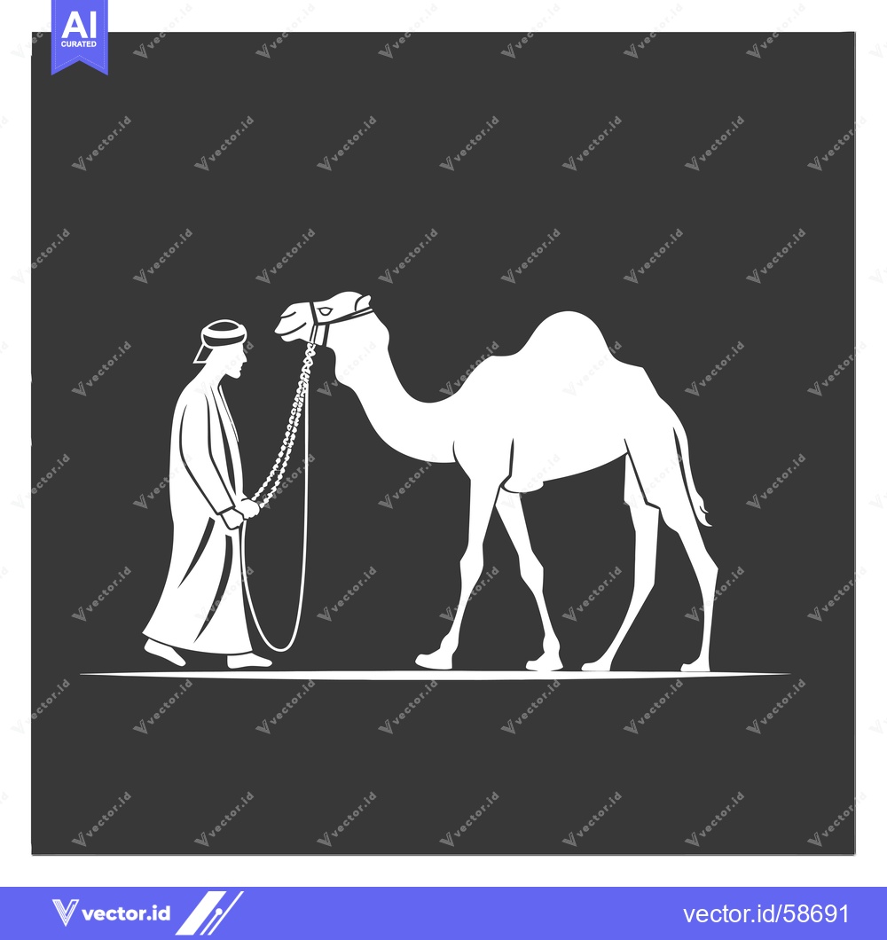 Premium Vector of Man in Traditional Clothing Leading a Camel