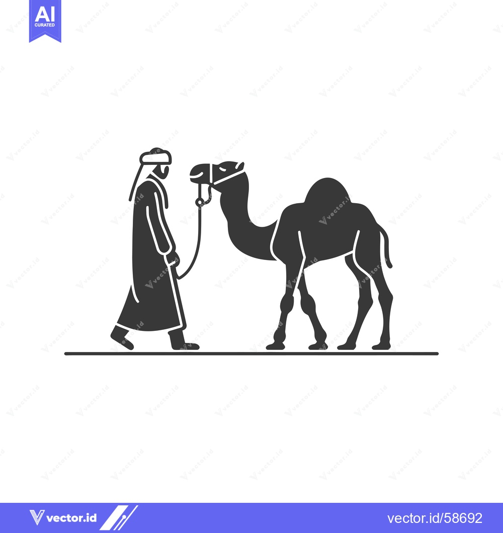 Premium Vector of Man in Traditional Clothing Leading a Camel