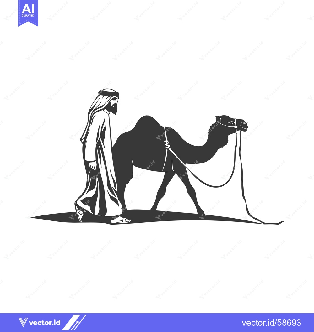 Premium Vector dari Man in Traditional Clothing Leading a Camel