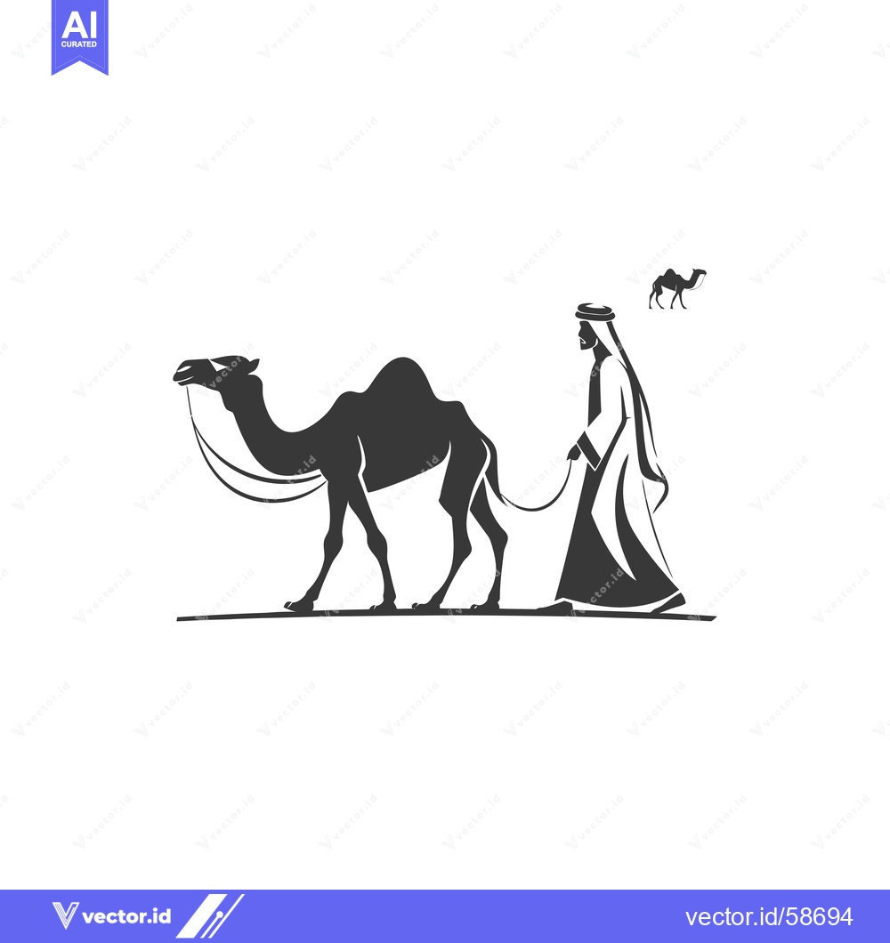 Premium Vector of Man in Traditional Clothing Leading a Camel