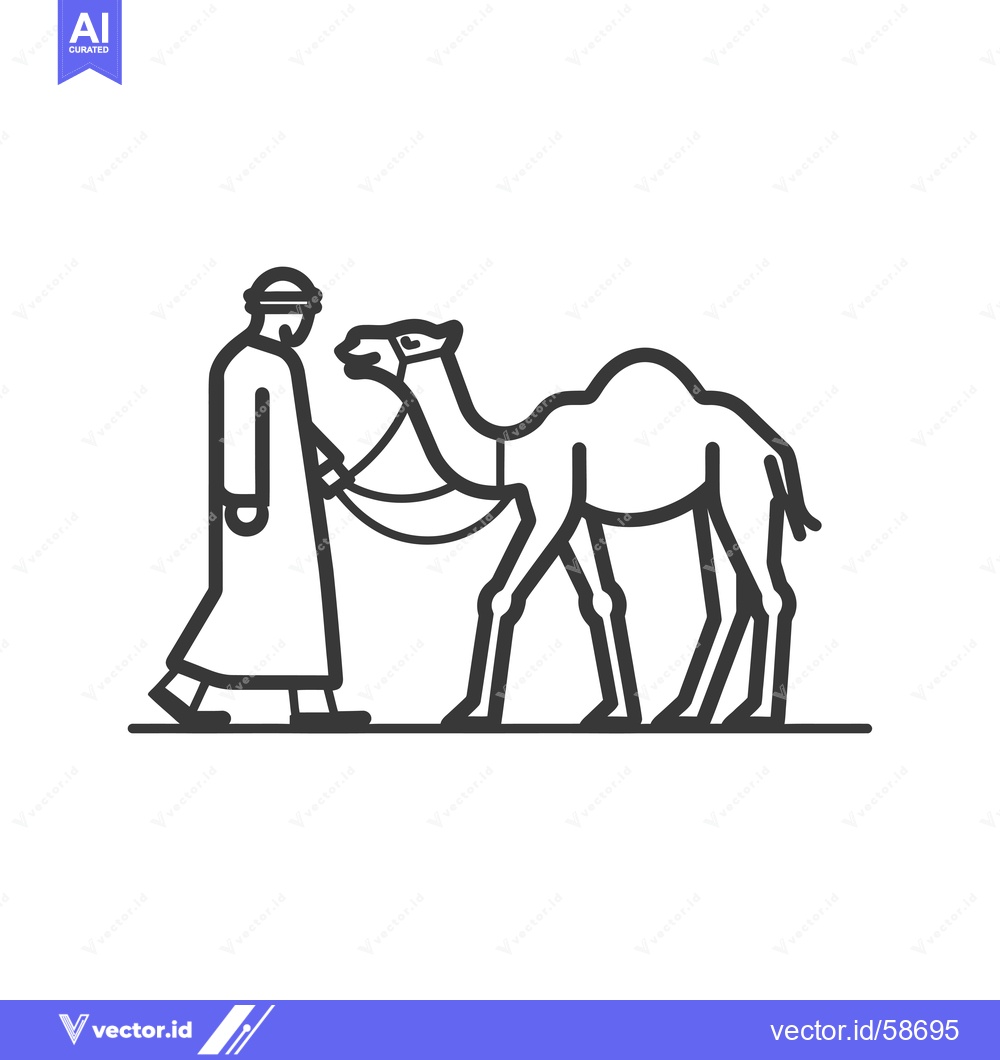 Premium Vector dari Man in Traditional Clothing Leading a Camel with a Rope