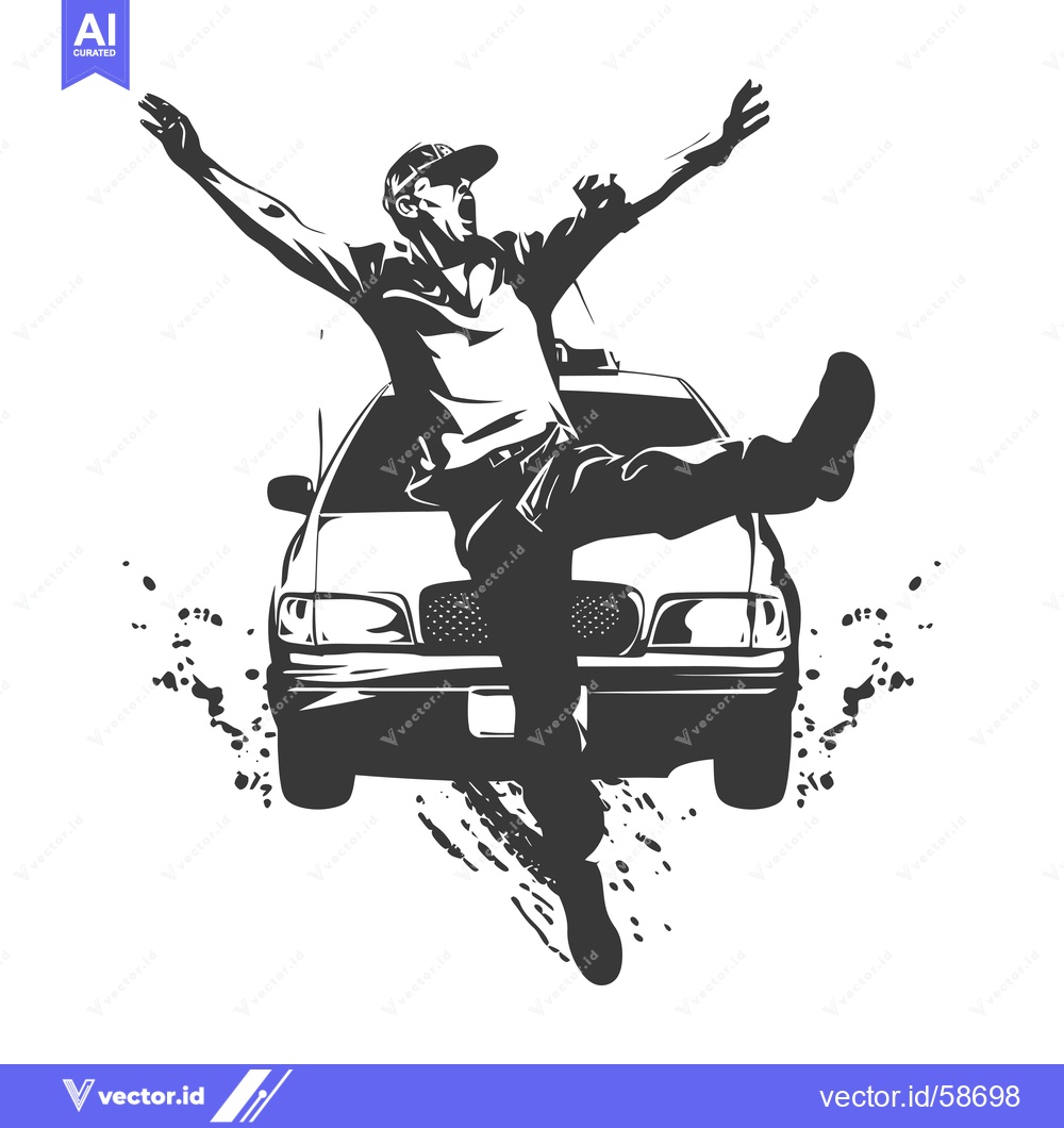 Premium Vector of Man Jumping Out of a Car With Arms Raised
