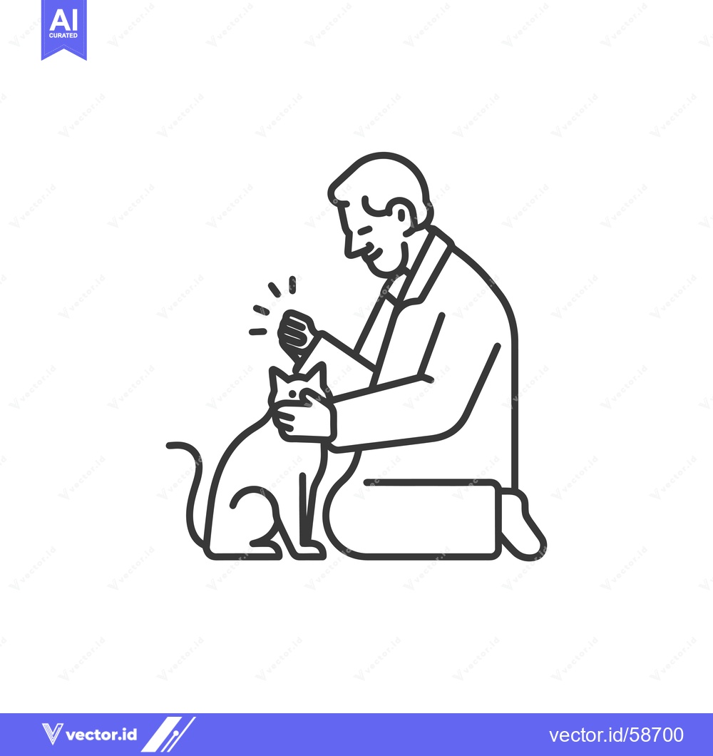 Premium Vector of Man Kneeling and Petting a Cat