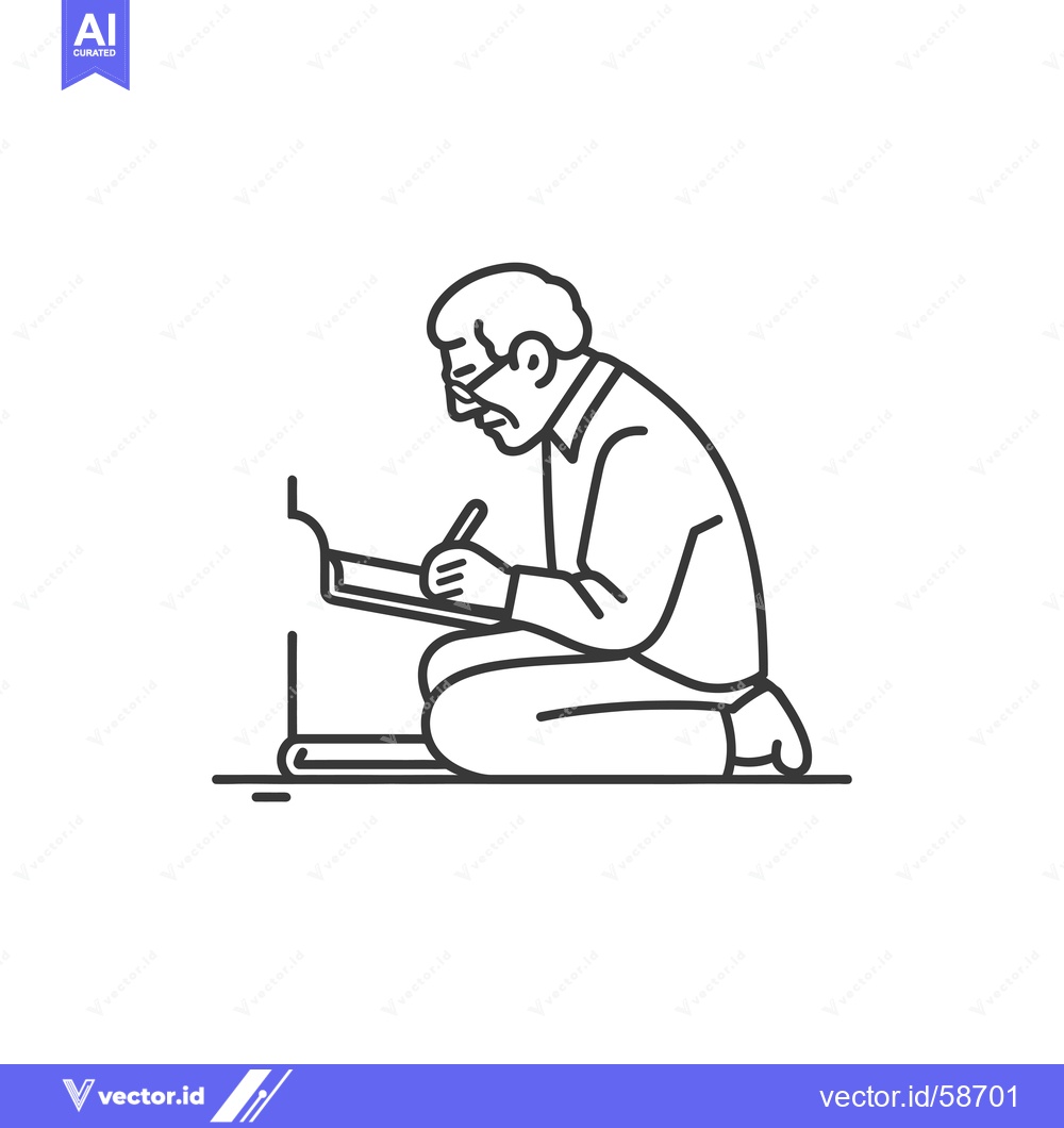 Premium Vector dari Man Kneeling and Writing on a Pad