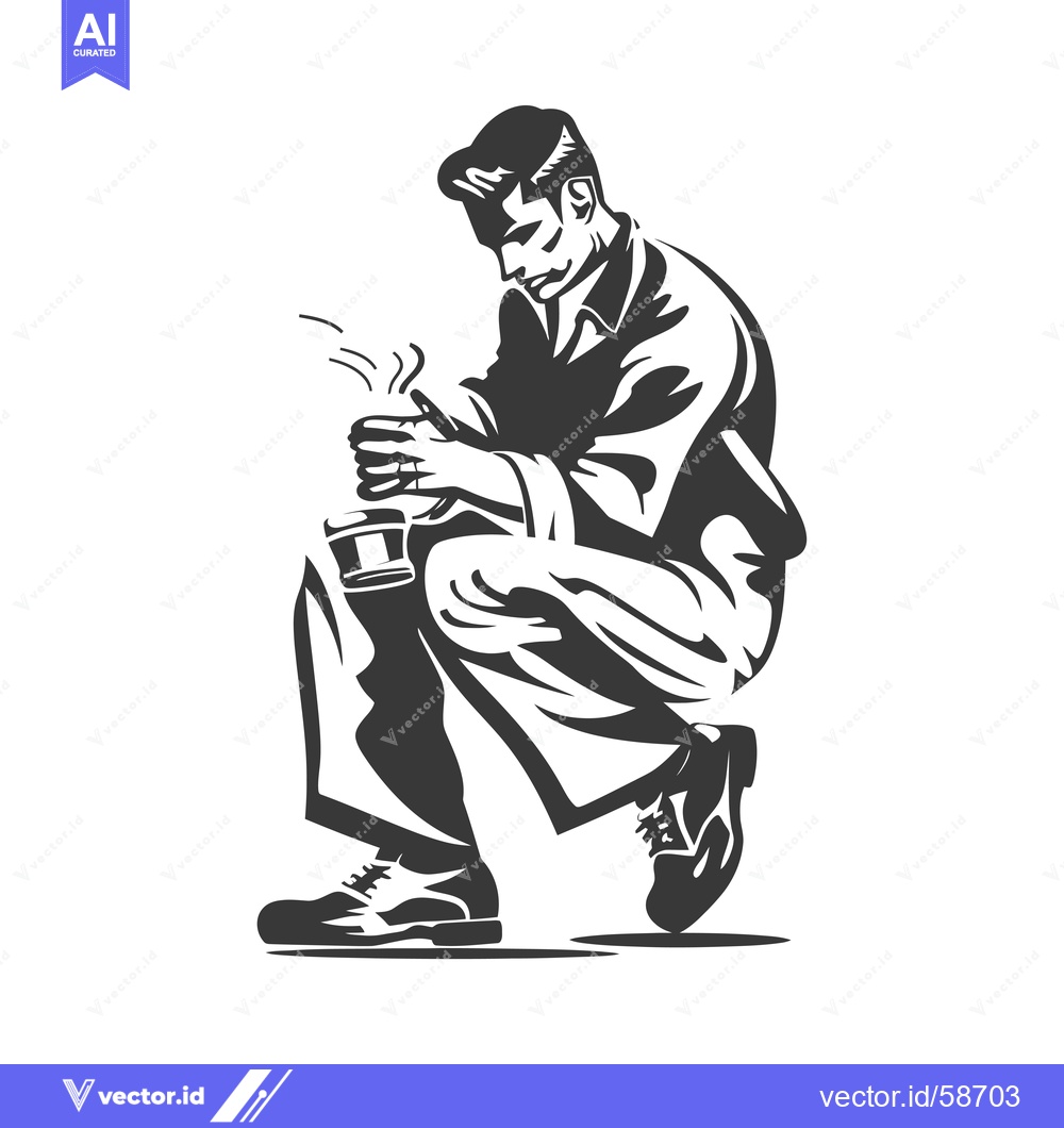Premium Vector dari Man Kneeling with Cup in Hand, Steam Rising