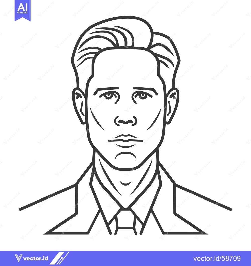 Premium Vector dari A Front Facing Black and White Illustration of a Male Portrait