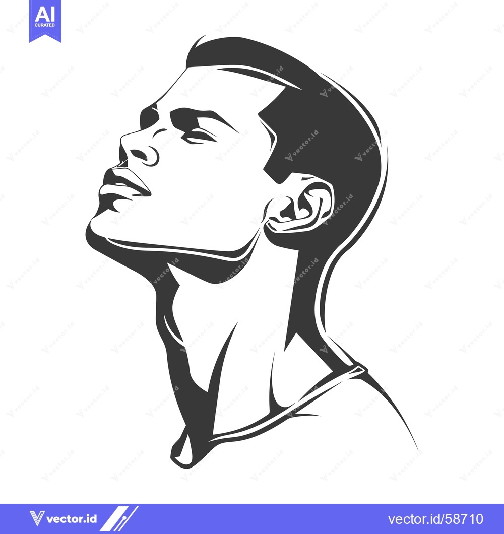 Premium Vector of A stylized portrait of a person gazing upwards at the sky