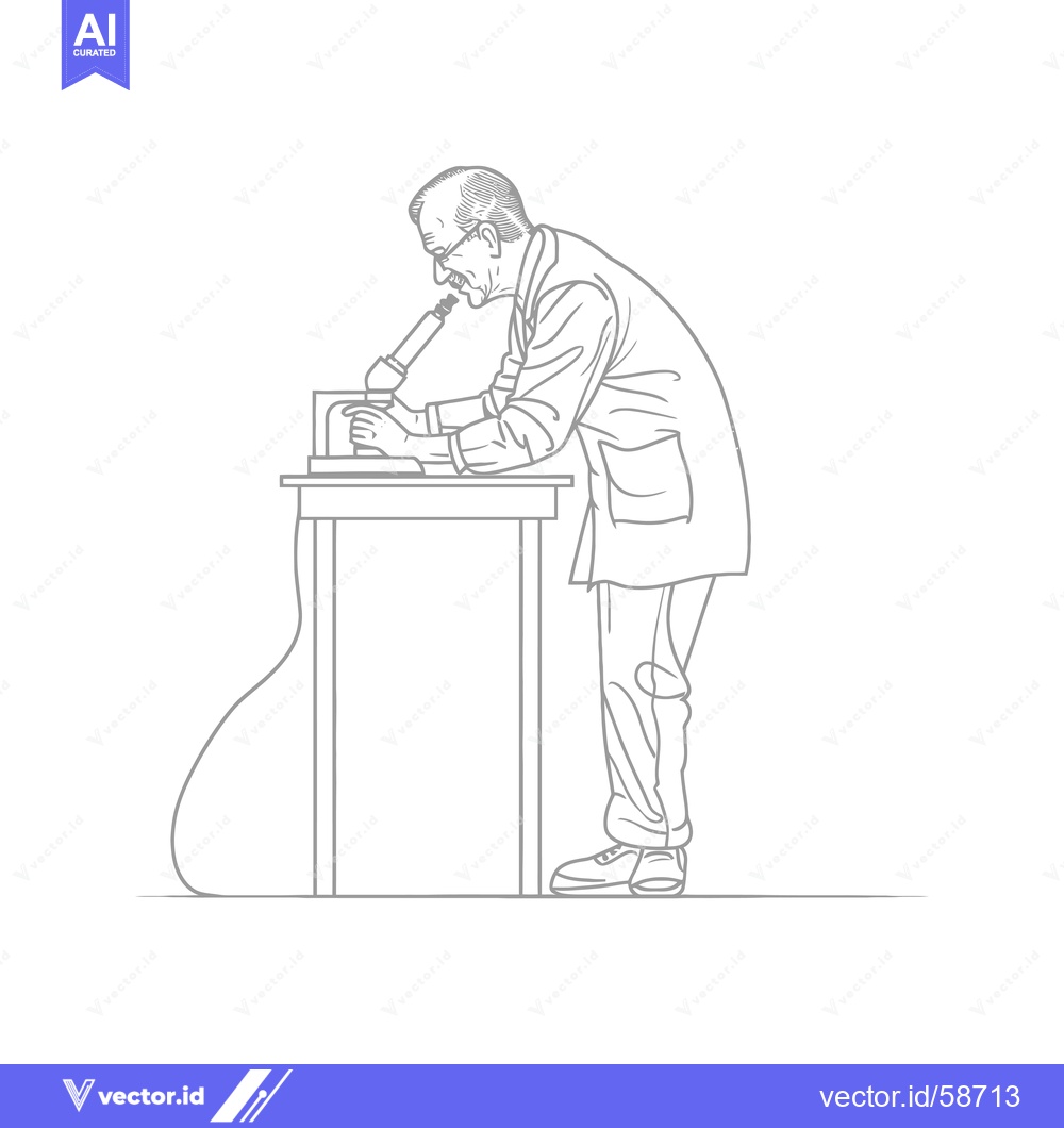 Premium Vector of Man looking through a microscope, standing at a table