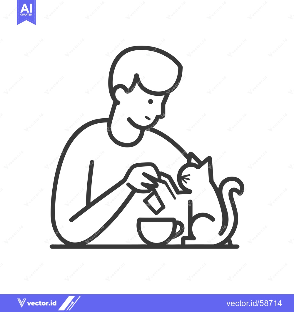 Premium Vector dari Man making tea with a cat watching