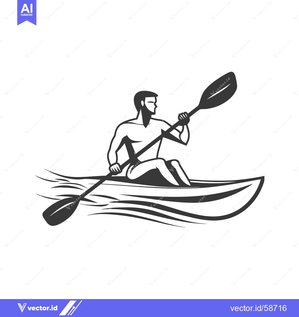 Premium Vector dari Man Paddling a Kayak in Water with Waves