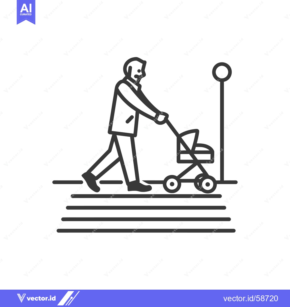 Premium Vector dari Man pushing a stroller with a baby inside on a sidewalk